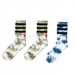 Costela de algodão estampada Tie Dye personalizada masculina tripulação esporte meias sakteboard