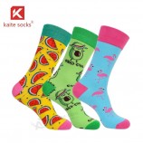 kleurrijke katoenen sokken fruit schattige dieren jurk custom design crew sokken