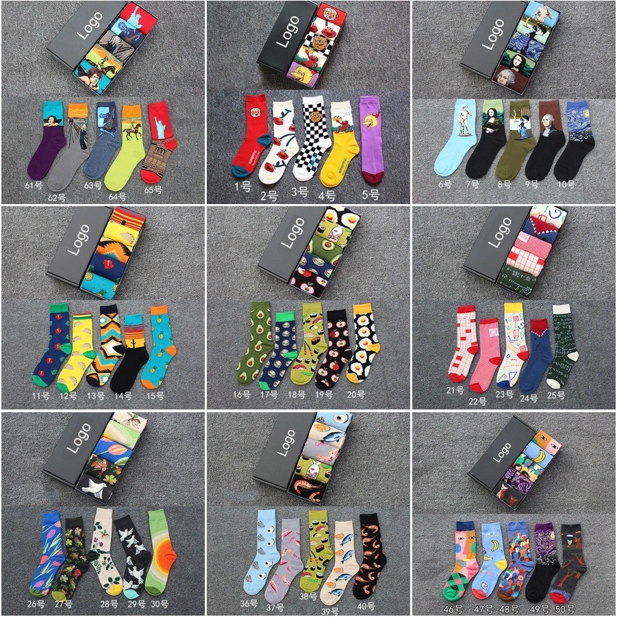 Fabriek die direct op maat gemaakte vrolijke kleurrijke gekamde katoenen heren sokken met logo verkoopt