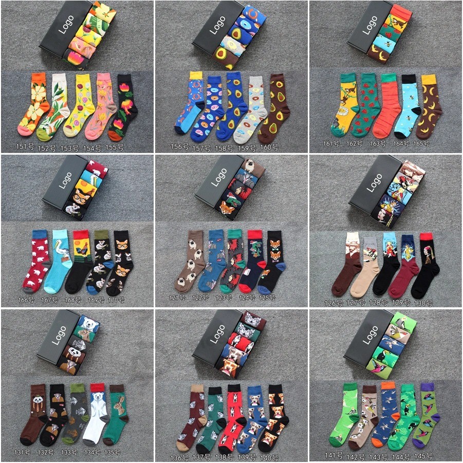 Fábrica de venda direta de meias masculinas Happy coloridas de algodão penteado com logotipo