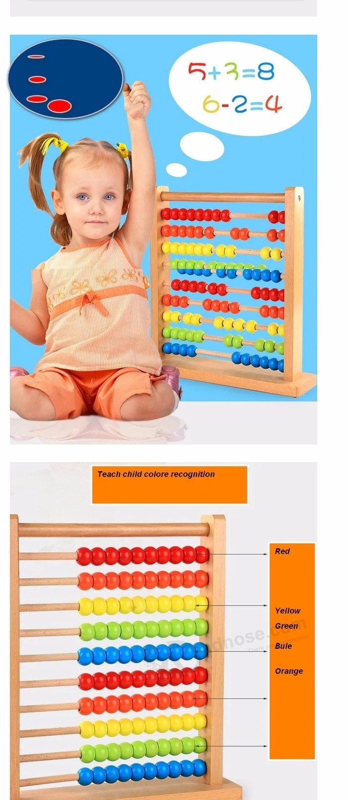 Perline di legno Montessori abaco Giocattoli educativi per il conteggio della matematica per bambini (GY-W0080)
