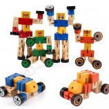 brinquedos educativos de quebra-cabeça de carro para crianças de madeira transformam a forma do robô