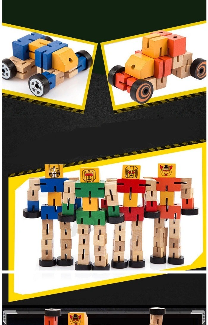 Los niños de madera transforman los juguetes educativos del rompecabezas del coche de la forma creativa del robot (GY-W0083)