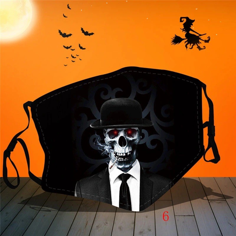 Serie Halloween, maschera stampata, gancio per l'orecchio regolabile Pm2.5, elemento filtrante sostituibile, maschera antipolvere, maschera 3D