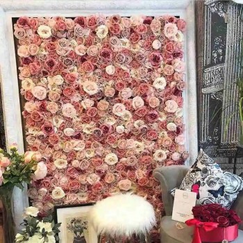 Aangepaste groothandel kunstmatige bloem muur bruiloft zijden bloem achtergrond real touch latex zijde rose decoratieve bloemen voor bruiloft decoratie