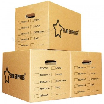厂家定制大号手提印刷棕色加强瓦楞纸板运输纸箱移动包装纸箱