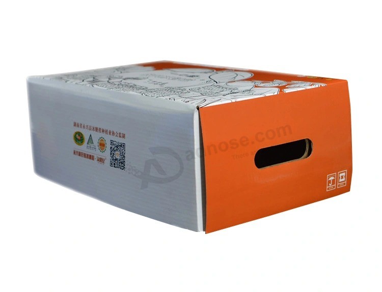 Preço no atacado Impressão do fornecedor Embalagem de papelão ondulado colorido Entrega de papelão Caixa móvel para frutas frescas de laranja