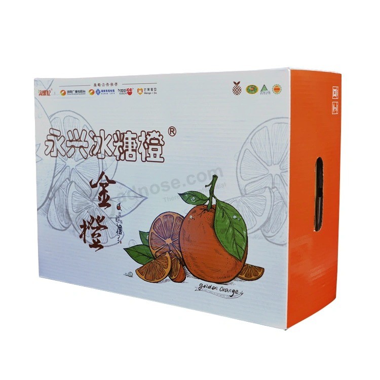 Prezzo all'ingrosso Stampa del fornitore Imballaggio di cartone ondulato a colori Consegna del cartone Scatola mobile per frutta fresca arancione