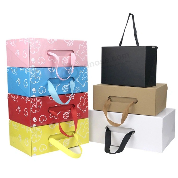 Fabrikant op maat afdrukken van hoge kwaliteit fabriek Prijsdrager Golfkartonnen schoenendoos kleur Verzendverpakking Kartonnen doos met handvat