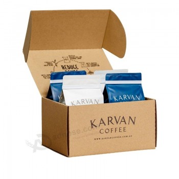 Custom Brown Two-Sided Printing Foldable Tea Coffee Beans Kraft Corrugate Cardboard Transport Mailing Carton Shipping Packaging Box