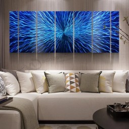 青の3D抽象金属油絵現代の内壁芸術の装飾100％手作り