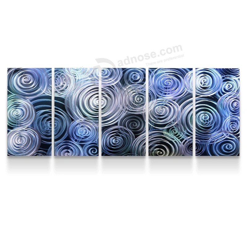 Blauwe 3D swirl Abstract metaal olieverfschilderij interieur moderne Wall Art decor 100% handgemaakt