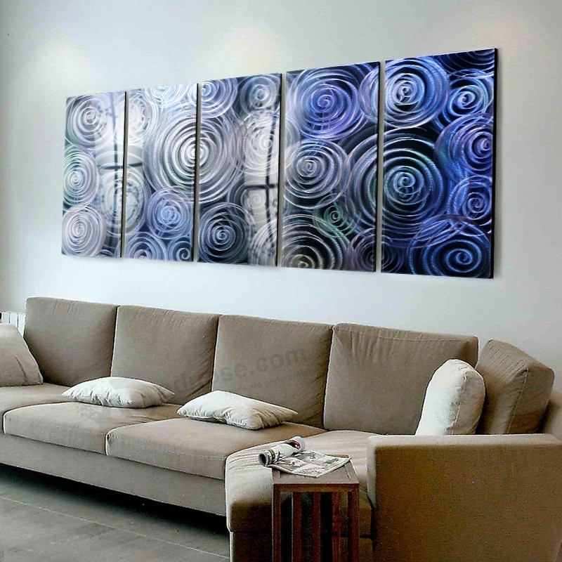 Blue 3D swirl Abstract metal Oil painting Interior modern Wall Art decor 100% Handmade