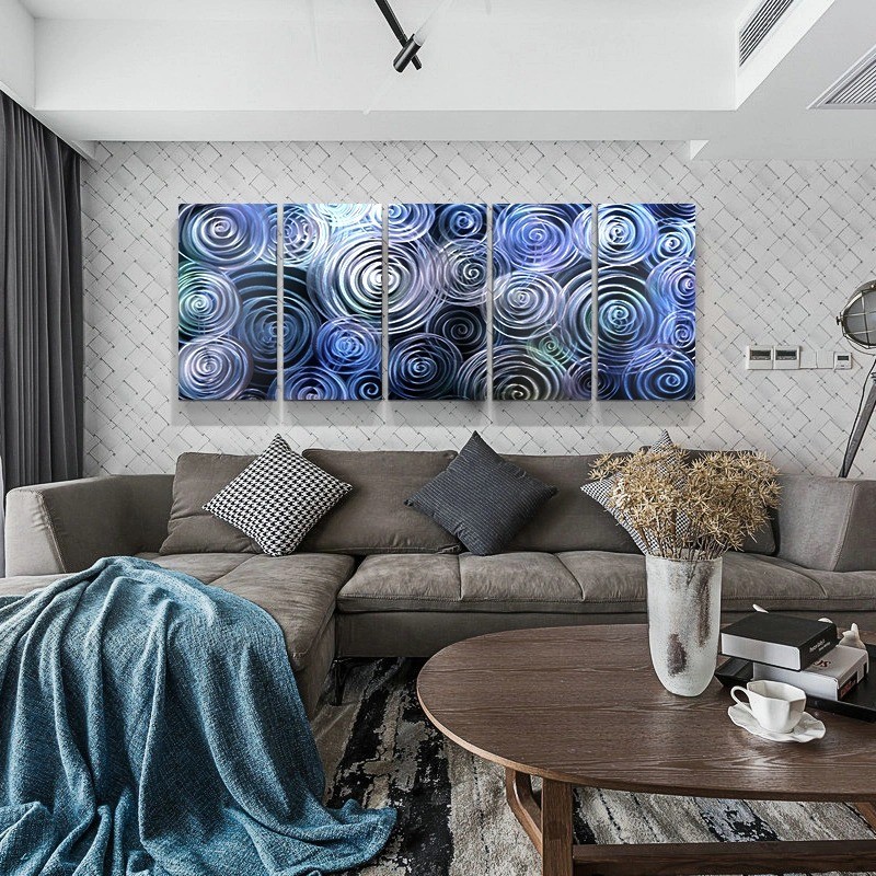 Blue 3D Swirl Abstract Metal Oil Painting Interior Modern Wall Art Decor 100% Handmade