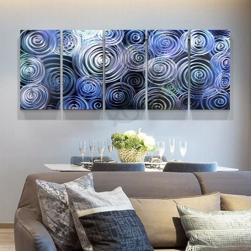 Blue 3D Swirl Abstract Metal Oil Painting Interior Modern Wall Art Decor 100% Handmade