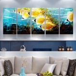 Decoración de interiores de arte de pared de pintura al óleo de artesanía de metal 3D de peces tropicales