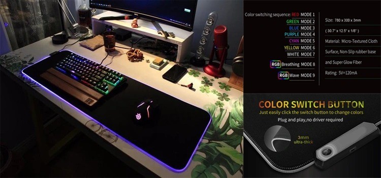 Alfombrilla de ratón multifuncional para juegos con luz LED con logotipo personalizado de marca