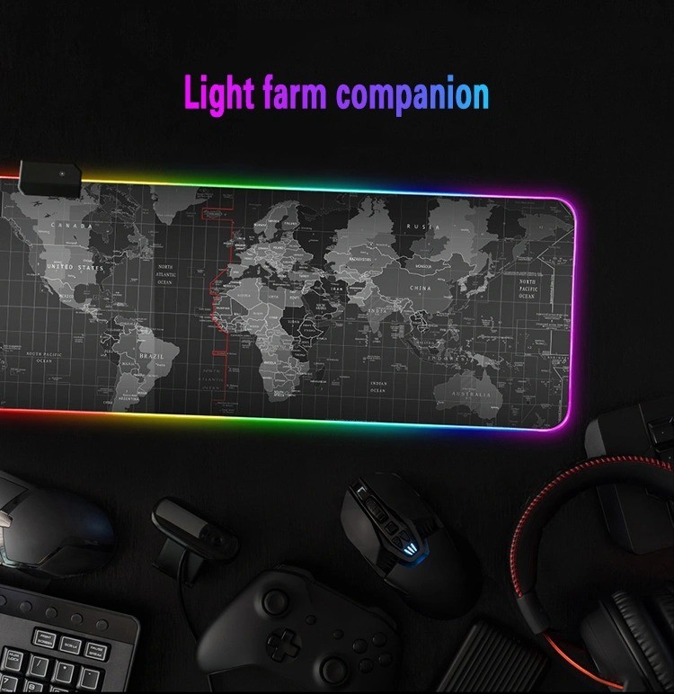 大型定制徽标印刷橡胶鼠标垫促销礼品鼠标垫游戏世界地图办公桌垫LED RGB鼠标垫电脑配件