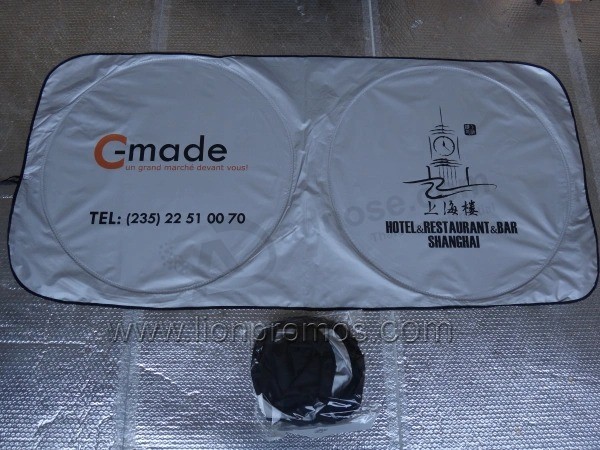 Parasol de coche de tela revestida de plata impresa con logotipo personalizado