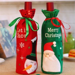 Conjunto de botella de vino de decoración navideña 2020 bolsa de regalo bolsa de botella de vino con lentejuelas