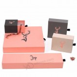 Caja de regalo de cajón de papel duro rígido gris rosa