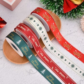 Wholesale christmas ribbon spot 1cm small roll ribbon printing logo holiday decoration ribbon gift packaging