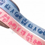 Printed pink and blue color ribbon baby ribbon bow