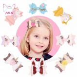 MIA 90207 forcina unicorno pelle glitterata accessori per capelli per bambini doppio strato orecchie di coniglio rosa principessa fiocco per capelli da vacanza