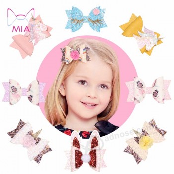 MIA 90207 horquilla de unicornio, accesorios para el cabello de cuero brillante para niños, orejas de conejo rosa de doble capa, lazo para el cabello de vacaciones de princesa
