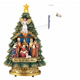 Joseph Mary musical box nativity LED light resin christmas tree