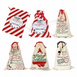 2020 nuevo diseño 50 * 70 cm tamaño grande santa medias dulces nueces paquete de regalo bolsa 100% algodón sacos de cordón de navidad
