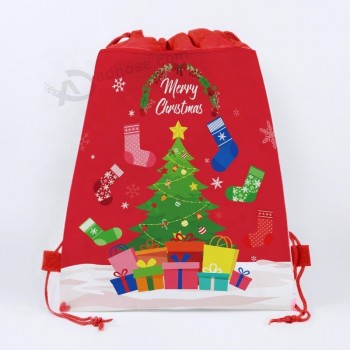 Wf005 Christmas Non Woven Gift Drawstring Bag Storage Backpack Goodie Party Favors Bag For Kids