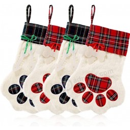 Personalized Cat Dog Pets Stockings Christmas Large Plaid Dogs Paw Hanging Christmas  Decorations Stocking