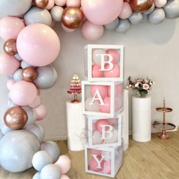 caixas de chuveiro de bebê brancas pano de fundo balão transparente Caixa decorações de chuveiro de bebê caixas de bebê menina suprimentos de festa de aniversário de menino