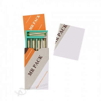 Una caja de cigarrillos pre-roll de cartón vacía, tubos pre-roll tamaño king, embalaje pre-roll a prueba de olores
