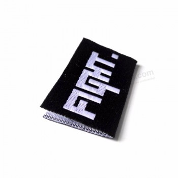 High density center fold sew-on garment woven label tag for clothing patch with custom brand name logo