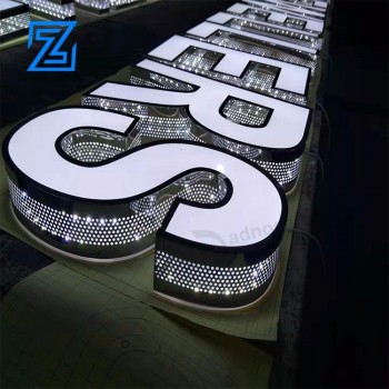 Logotipo 3D acrílico + aço inoxidável à prova d 'água sinalização aberta desligada LED néon letreiro letras outdoor LED 3D