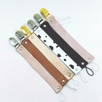 colorful custom print baby infant leather dummy clips pacifier holder