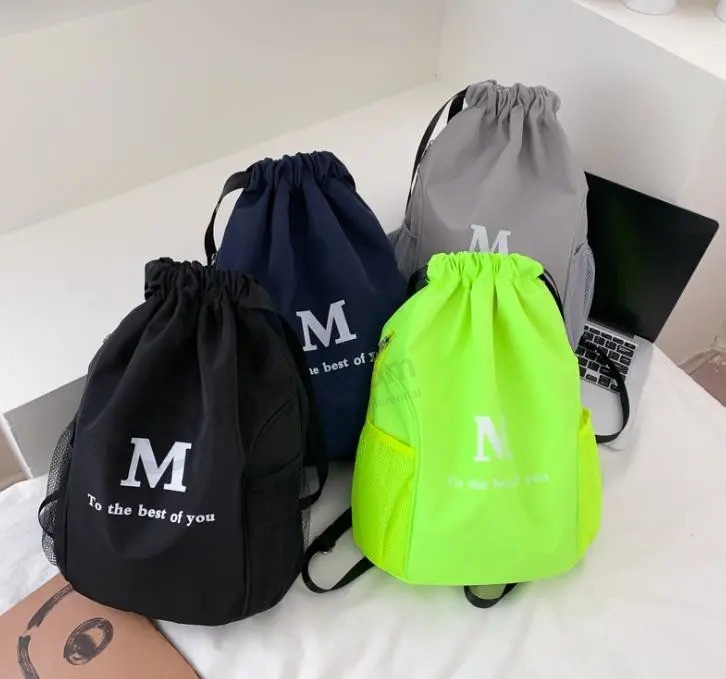 New Two Shoulder Drawstring Pocket Men's and Women's Fashionable Leisure Bucket Bag Nylon Lightweight High-Capacity Sports Drawstring Backpack