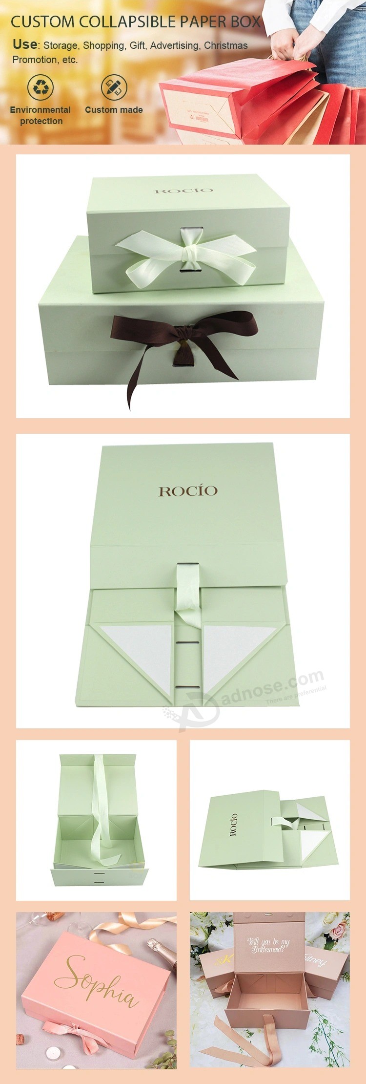 Custom Rigid Cardboard Magnetic Closure Foldable Packing Fold Paper Packaging Gift Box for Clothing/Apparel/Cosmetic/Arts and Crafts/Shoes/Candle/Rose/Gift