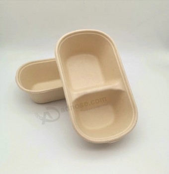 100% Biodegradable 2 Compartment Microwave Food Container 1000ml Bento Box with Lid