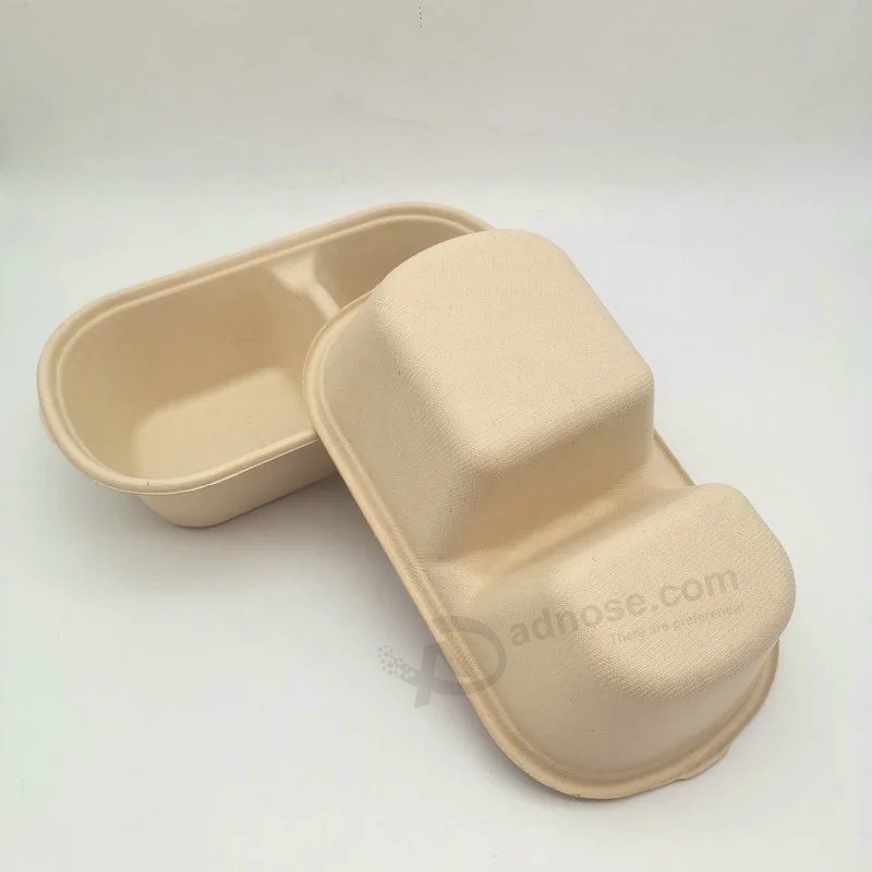 100% Biodegradable 2 Compartment Microwave Food Container 1000ml Bento Box with Lid