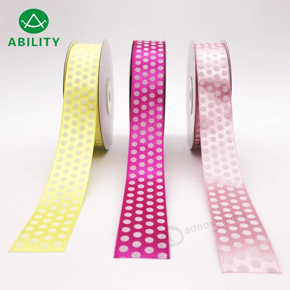 Hot Selling Popular DOT Printed Polyester Satin Ribbon