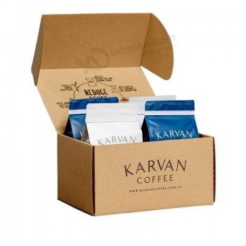 Custom Brown Two-Sided Printed Foldable Tea Coffee Beans Kraft Corrugate Cardboard Transport Mailing Carton Shipping Packaging Box