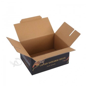 Wholesale Custom Black Printed Folding Heavy Duty Corrugated Cardboard Packaging Carton Wine Bottle Moving Flat Boxes with Dividers