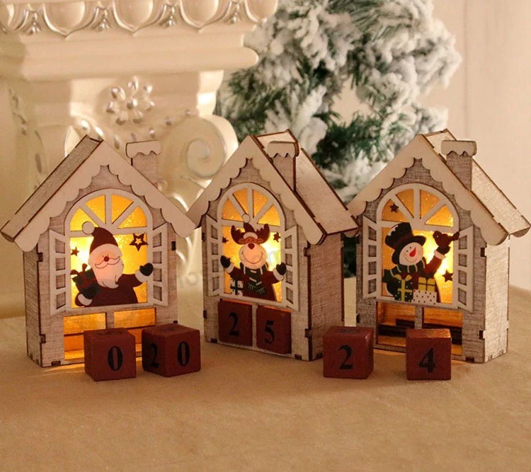 Christmas Wooden Luminous Calendar Table Decoration Christmas Luminous House Christmas Gifts