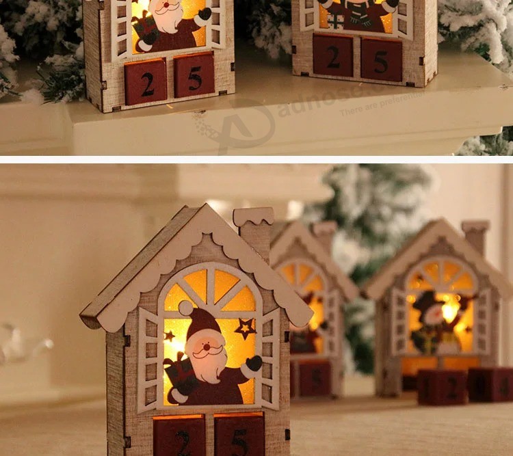 Christmas Wooden Luminous Calendar Table Decoration Christmas Luminous House Christmas Gifts