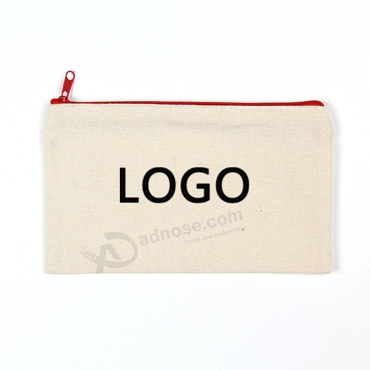 Customized Logo Cotton Canvas Cosmetic Bag with Zipper