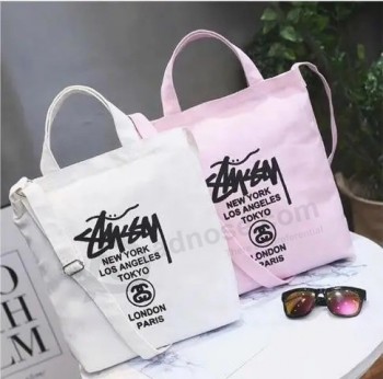 Customized Logo Pink White Women Custom Cotton Canvas Tote Bag