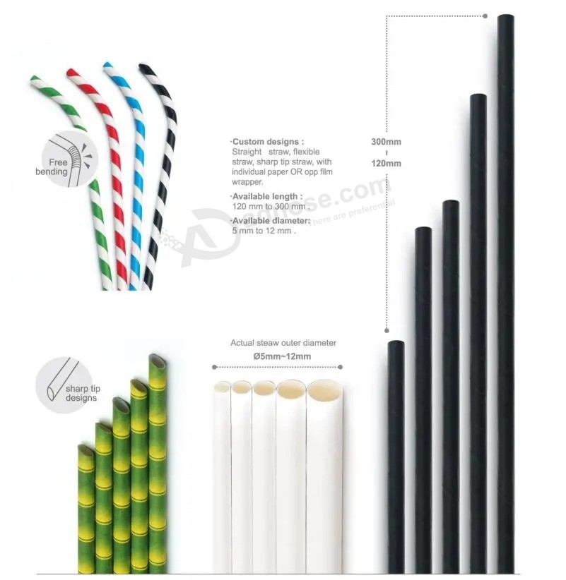 6X198mm Customize Logo Paper Straws Drinking Straw